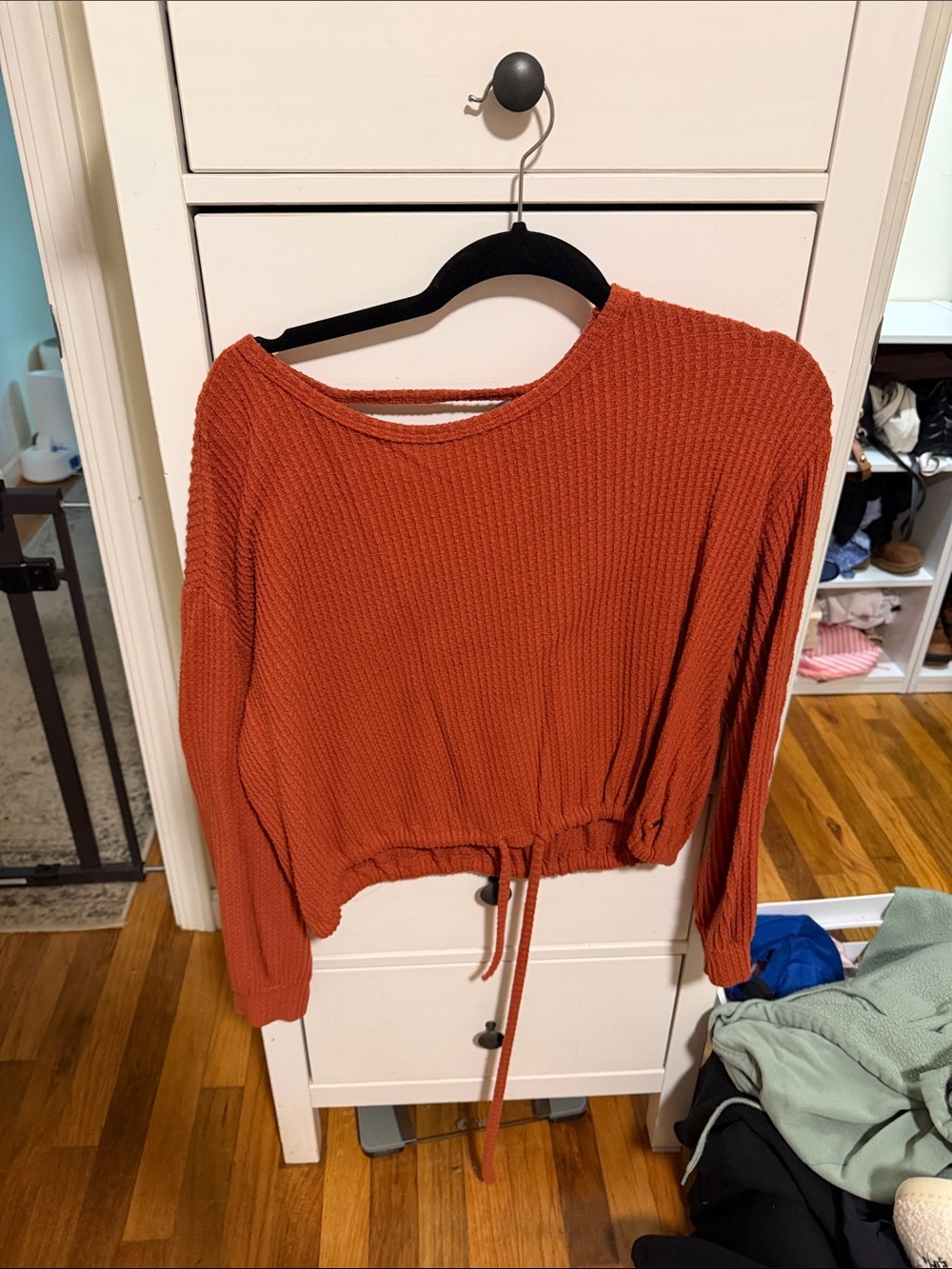 Hollister Burnt Orange Waffle-Knit Drawstring Crop Top